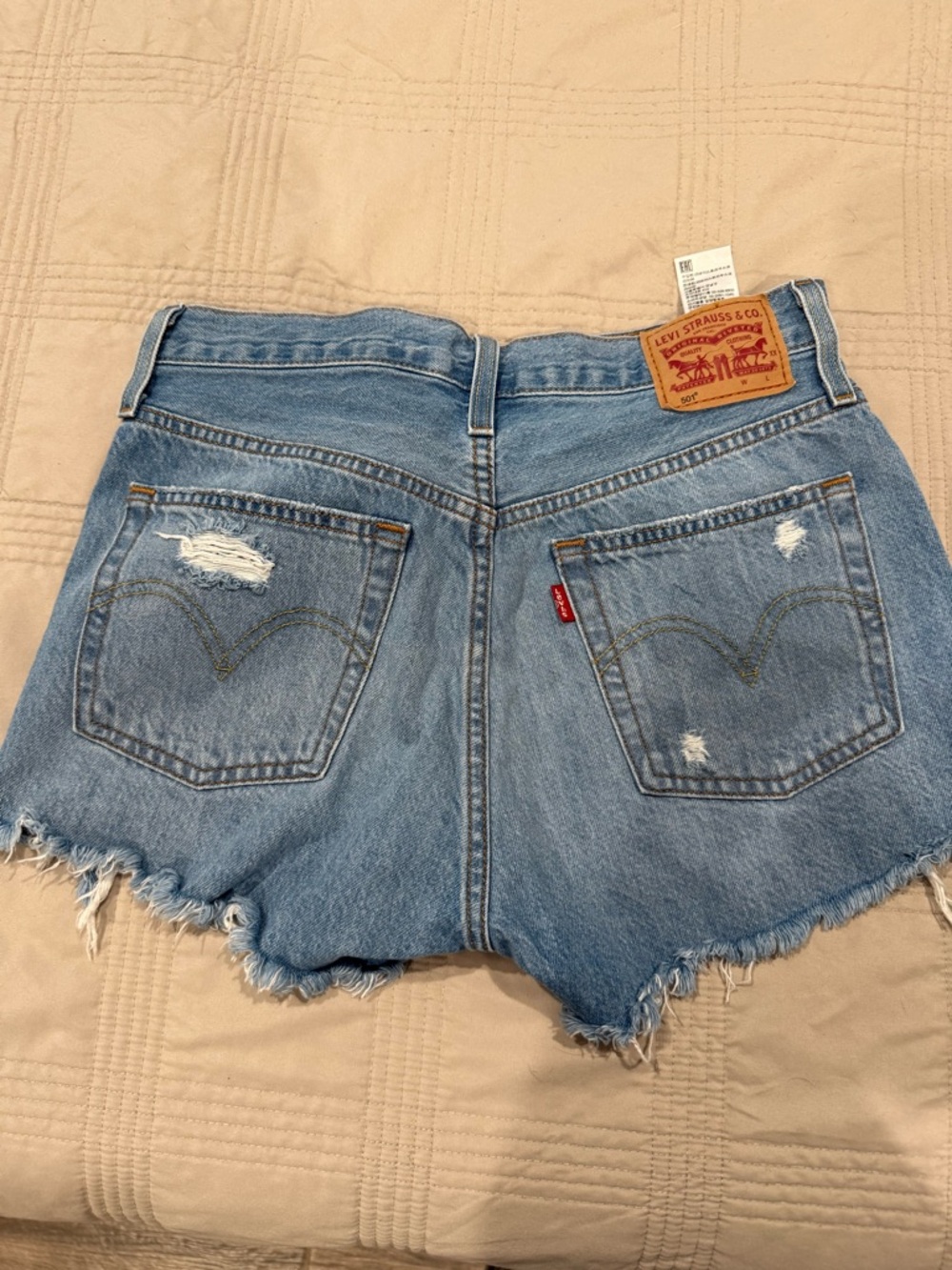 LEVI 501 Classic Distressed High-Waist Denim Shorts - Light colored